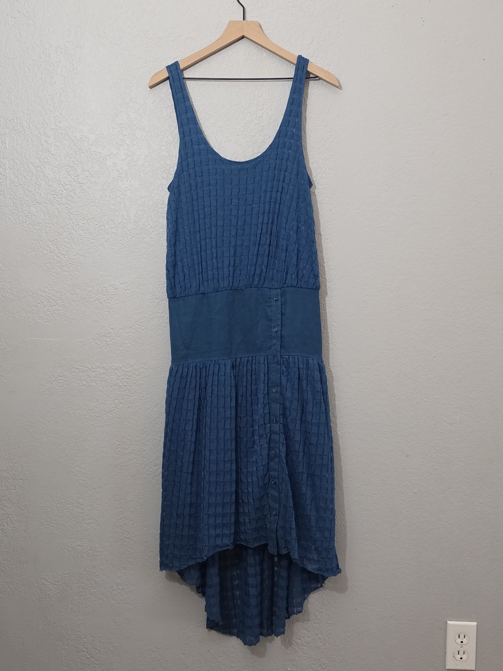 Free People/New Romantics Blue Textured Sleeveless High-Low Midi Dress Women Med